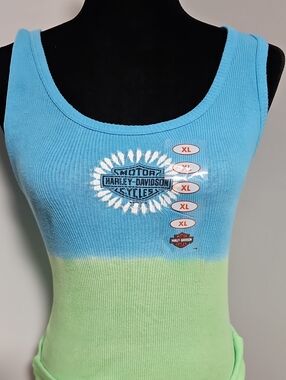 NEW! Harley-Davidson Blue to Light Green Ombre Ribbed Tank Top